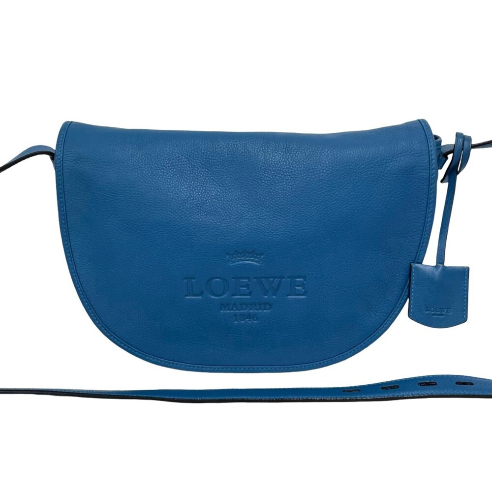 LOEWE Vintage Heritage Logo Engraved Leather Shoulder Bag/Pouch/Sacoche, Blue...